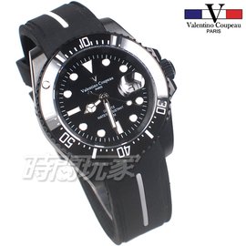 valentino coupeau 范倫鐵諾 古柏 石英錶 夜光時刻 膠帶 防水手錶 男錶 潛水錶 V61589BA黑膠