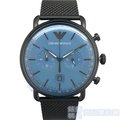 ARMANI手錶 AR11201 亞曼尼藍面雙眼計時日期 IP黑米蘭帶男錶【錶飾精品】