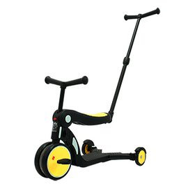 【BabyBabe】三合一平衡三輪車/滑步車/滑板車- 黃色 ( 附推把 ) DGN5-1