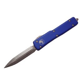Microtech UTX70 D/E 藍鋁柄mini彈簧刀(204P/ 石洗平刃) -#MT 147-10 BL