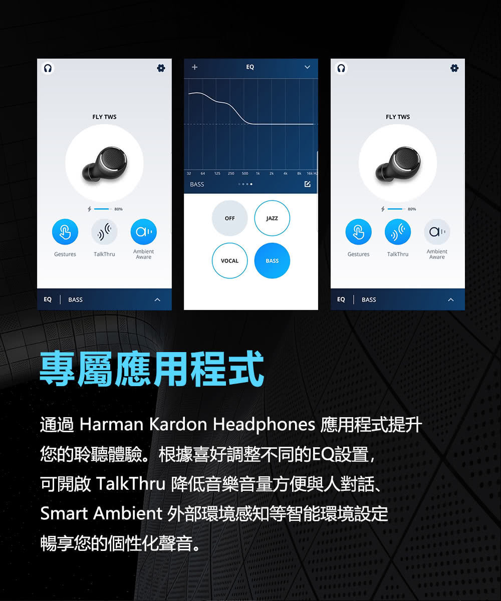 志達電子FLY TWS 展示機,完整包裝【Harman Kardon】高性能真無線藍牙