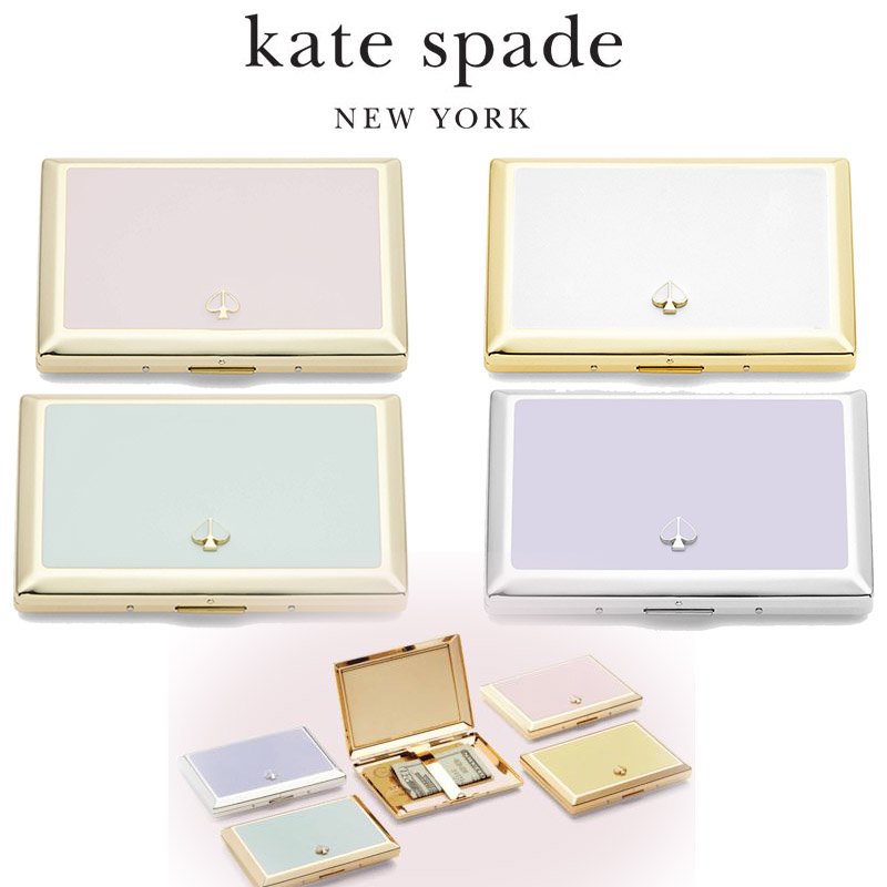 Kate Spade New York 金屬 名片盒 證件夾 零錢包 卡片 硬殼 名片夾 卡夾 信用卡包 名片盒 銀行卡 紫丁香、薄荷綠、櫻花粉 米白 四色任選