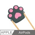 AirPods 貓咪大貓掌造型保護套含金屬長鍊(1/2代通用)-灰色