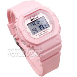 SKYLAB 時尚電子錶 運動流行腕錶 夜光 日期 計時碼表 女錶 粉紅 CV5265-10