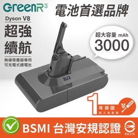 GreenR3金狸 Dyson V8/SV10/3000mAh 副廠充電式鋰電池(台灣製造) 吸塵器用電池