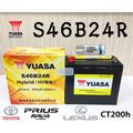 「永固電池」 原廠電池 YUASA 油電專用 S46B24R Toyota Prius CT200h 電池 日本製造