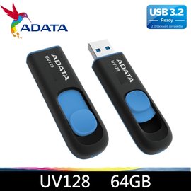 ADATA 威剛 64GB 隨身碟 64G UV128 64GB USB 3.2 Gen1 隨身碟 藍色X1 【特販三天】