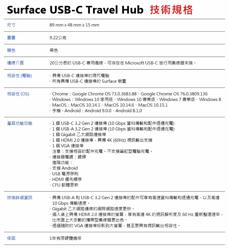 Microsoft Surface USB-C Travel Hub - PChome 商店街