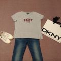 DKNY Logo 字母 寬鬆 灰 短版 短袖t 字母t T恤 九成新 M/L
