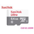 Sandisk Ultra microSD TF 64G 64GB 100M U1 C10 記憶卡 無轉卡 SDSQUNR