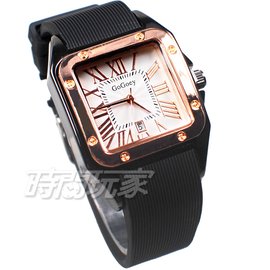 GoGoey 羅馬時尚 細膩紋路面盤 日期顯示窗 時刻女錶 中性錶 學生錶 防水手錶 橡膠錶帶 GC123-2