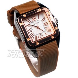 GoGoey 羅馬時尚 細膩紋路面盤 日期顯示窗 時刻女錶 中性錶 學生錶 防水手錶 橡膠錶帶 GC123-4