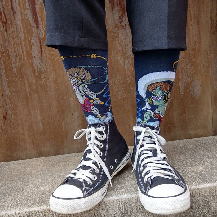 【JHJ DESIGN】台灣製造 浮世繪 雷神和風神 版畫 襪子 綿襪 中筒襪 名畫襪 針織襪 藝術襪 日本風