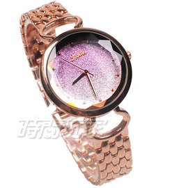 Jcottie 詩高迪 閃耀視線 寶石切割鏡面 防水手錶 學生錶 女錶 手鍊錶 玫瑰金x紫 8069-2