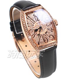 香港古歐 GUOU 閃耀時尚腕錶 酒樽型 真皮皮革錶帶 玫瑰金 G8200玫黑