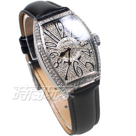 香港古歐 GUOU 閃耀時尚腕錶 酒樽型 真皮皮革錶帶 銀色 G8200銀黑