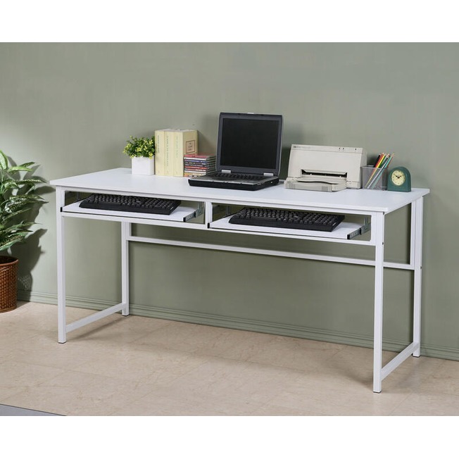 160防潑水穩固耐用加長電腦桌(附雙鍵盤)工作桌 書桌【型號DE16602K】可加購玻璃、調整腳墊