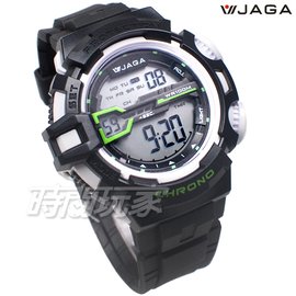 JAGA 捷卡 休閒多功能 冷光照明 運動錶 電子錶 粗礦豪邁設計運動風格 M1107AD(黑白)