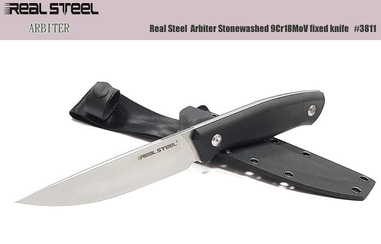 Real Steel Arbiter Stonewashed 3811 fixed knife, Ostap Hel design