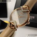 VERSUS VERSACE凡賽斯女錶,編號VV00003,34mm玫瑰金圓形精鋼錶殼,白色簡約錶面,米黃色真皮皮革錶帶款