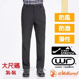 【荒野 WildLand】男新款 SOFTSHELL直筒保暖褲(3L-5L大尺碼)(防風.防潑.雙向彈性)/適登山健行休閒 非Mammut/0A82308-100 松葉灰