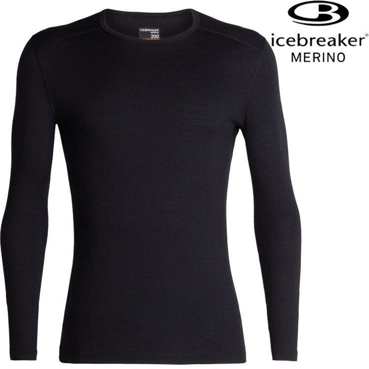 Icebreaker Oasis BF200 男款 素色圓領長袖上衣/美麗諾羊毛排汗衣 104365 001 黑