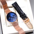 LOVME 原廠公司貨 米蘭帶款 三眼時尚套裝組 男 女 中性錶 包裝 贈真皮錶帶 玫瑰金x藍 VM1089M-44-L41-3