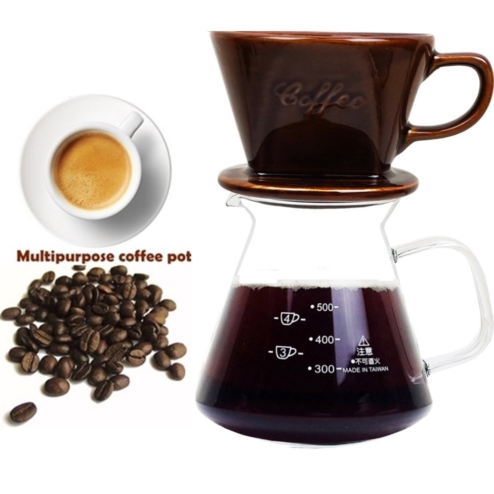 【咖啡沖泡組】大號陶瓷濾杯x1+台玻600ml咖啡壺x1-玻璃把/泡咖啡/泡茶濾杯/手沖咖啡濾器