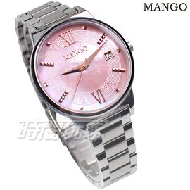 (活動價) MANGO 知性 羅馬時刻 珍珠螺貝面盤 女錶 防水 日期視窗 藍寶石水晶 粉紅色 MA6756L-10
