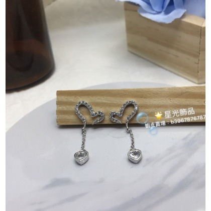 【星光飾品】《現貨》正生銀飾 愛心垂墜耳環(銀) 925純銀 香港代購