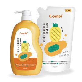 Combi 康貝 黃金雙酵奶瓶蔬果洗潔液促銷組(1瓶+1入補充包)奶清劑