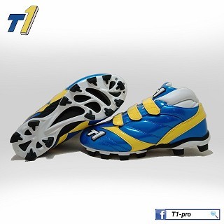 ► T1-pro ◄客製款棒壘球鞋 T1壘球鞋 TPU硬式膠釘 高筒 藍色X黃色 魔鬼氈
