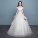 【曼妮婚紗禮服】3件免郵~新款婚紗禮服 白色韓版一字肩齊地新娘婚紗禮服~A379