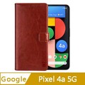 IN7 瘋馬紋 Google Pixel 4a 5G (6.2吋) 錢包式 磁扣側掀PU皮套 吊飾孔 手機皮套保護殼-棕色