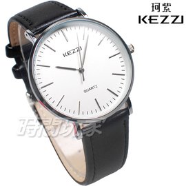 KEZZI珂紫 簡約時刻 浪漫唯美 流行腕錶 皮革錶帶 男錶 黑色 KE1687銀黑大