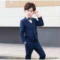 《童伶寶貝》RE047-英倫潮流風格子男童西裝套裝-深藍(三件套)