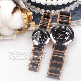 TIVOLINA 花漾紛飛 鑽錶 陶瓷錶 防水錶 藍寶石水晶鏡面 對錶 黑x玫瑰金 MAT3673-K+LAT3673KY