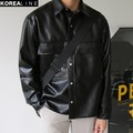 正韓男裝 口袋皮革夾克外套 / 2色 / FEU3391 KOREALINE 搖滾星球