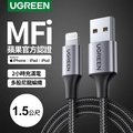 綠聯 iPhone充電線 MFi認證 Lightning對USB連接線 快充 深空灰 金屬編織版 (1.5 公尺)