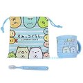 asdfkitty*日本san-x角落生物藍色兒童牙刷+漱口杯+束口收納袋-日本正版商品