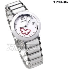 TIVOLINA 蝴蝶心鑽 鑽錶 陶瓷錶 防水錶 藍寶石水晶鏡面 日期顯示窗 女錶 白色 MAW3687WP