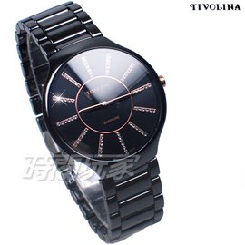TIVOLINA 未來生活 薄型 鑽錶 陶瓷錶 防水錶 藍寶石水晶鏡面 女錶 男錶 中性錶 黑色 MAW3718DK