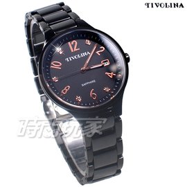 TIVOLINA 數字亮鑽 鑽錶 陶瓷錶 防水錶 藍寶石水晶鏡面 日期顯示窗 女錶 黑色 MAK3758-K