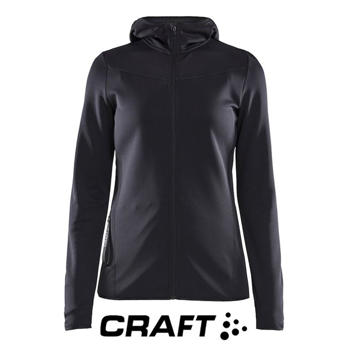 【台灣黑熊】瑞典 CRAFT Eaze Sweat Hood Jacket 連帽外套(女) 吸濕快乾輕刷毛連帽外套 1907752 黑