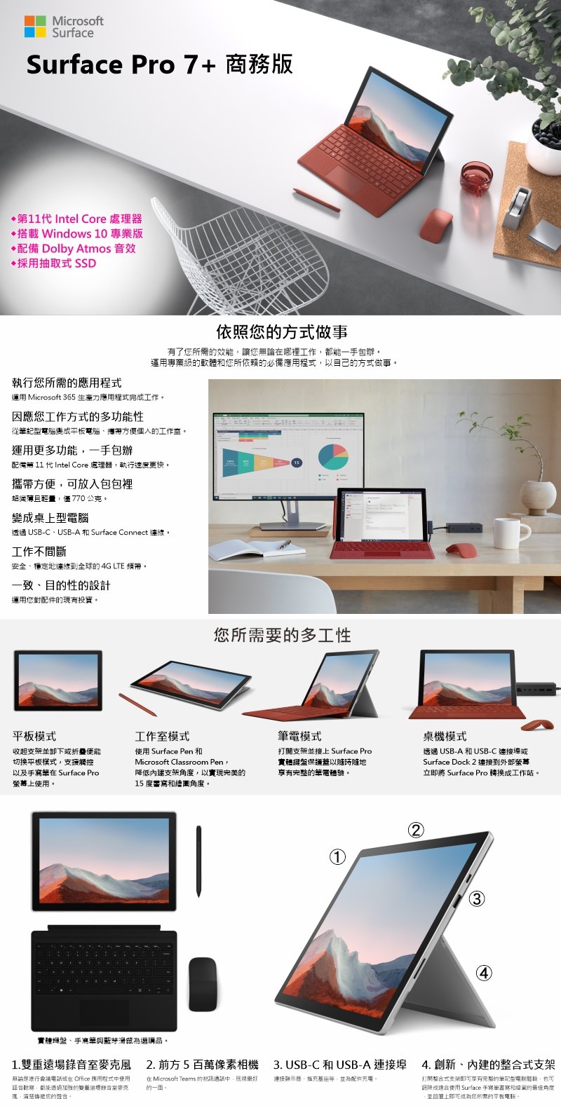 ☆低價出清↘再送好禮Microsoft Surface Pro 7+ 商務版(i7/16G/512G