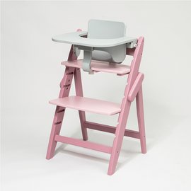 Moji-Yippy Cozy全成長型原木高腳椅-(含餐桌護圈)蜜桃粉