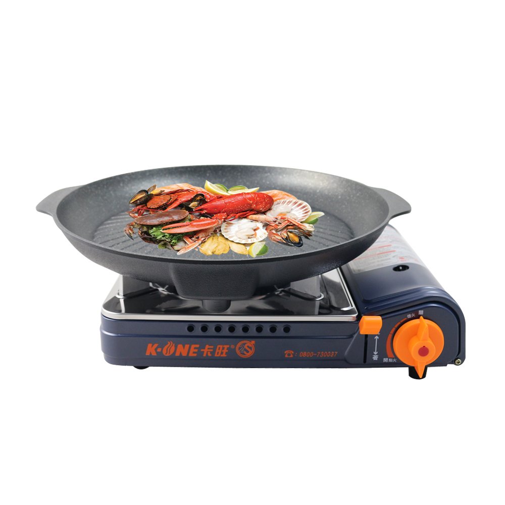 卡旺K1-A002SD雙安全卡式爐+韓國火烤兩用圓弧烤盤
