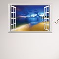 藍色沙攤假窗壁貼 3D立體壁貼 貼紙 壁紙 窗貼 沂軒精品 E0060 台灣現貨