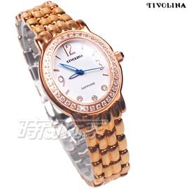 TIVOLINA 優雅來自於精緻 橢圓形 鑽錶 防水手錶 藍寶石水晶鏡面 女錶 玫瑰金電鍍 LAG3713DW