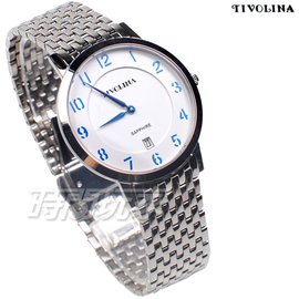TIVOLINA 注重細節 紳士品味 日期顯示窗 防水手錶 藍寶石水晶鏡面 男錶 白色 MAW3727BA